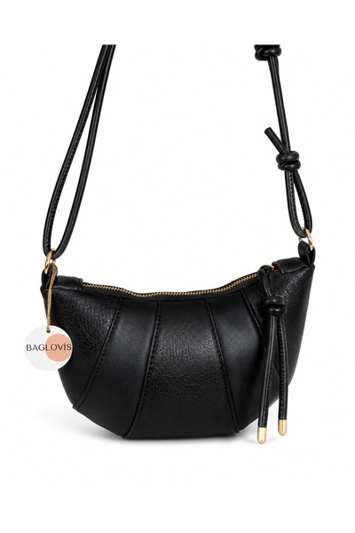 BAGLOVİS Women's Black Colorful Knot Detailed Croissant Model Stylish Shoulde...