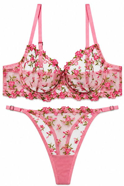 Zenistra Pembe Dantelli Bralet Takım (Sütyen & Tanga) + Sütyen Hediye