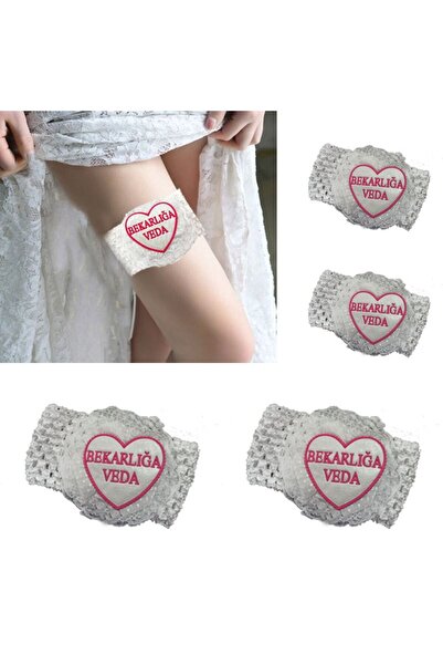 partidolu Beyaz Renkli Bekarlığa Veda Yazılı Bride to Be Bacak Bandı 5 Adet