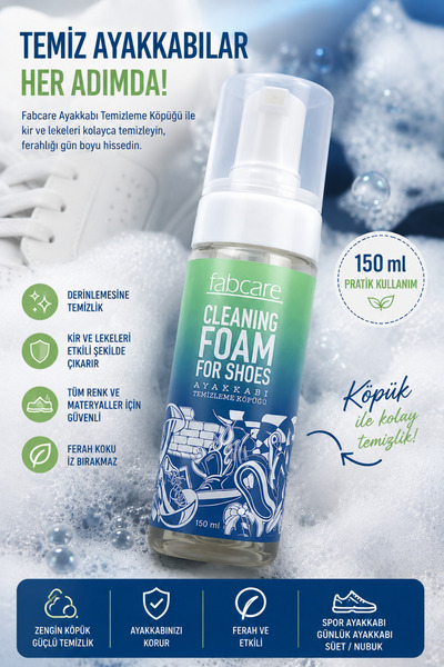 Fabcare Ayakkabı Temizleme Köpüğü 150 ml (Spor Ayakkabı, Deri Ayakkabı Temizl...