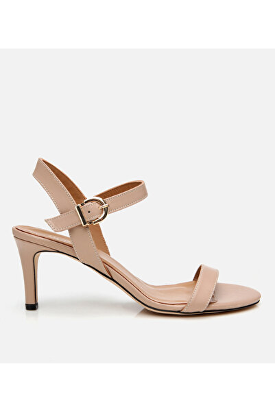 Hotiç Women's Leather Beige Belted Heeled Sandals