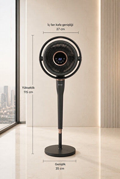 evona Aura 360 ATK2603 360° Dinamik Salınımlı Sessiz Vantilatör, Uzaktan Kumandalı, 6 Hız Modlu, 24 Saat Zaman Ayarlı, Antrasit Gri