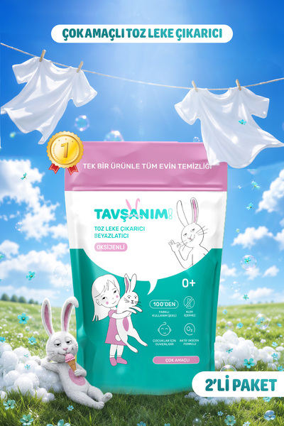 TAVŞANIM! Çamaşır Ve Yüzey için Çok Amaçlı Oksijenli Toz Leke Çıkarıcı ve Bey...