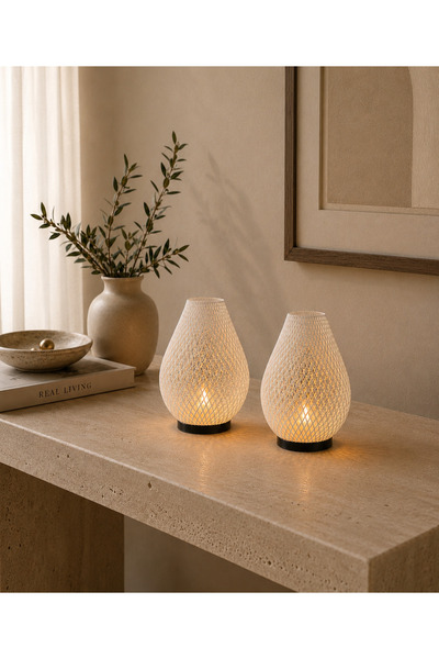 LİNECRAFT İkili Dekoratif LED Mumluk Masa Lambası Pilli Sıcak Işık 15 cm