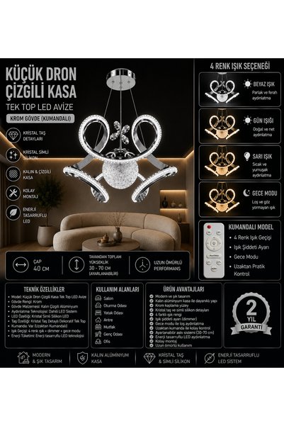 mubeda aydınlatma Kalın Kasa Çizgili Dron TEK Toplu Krom LED Avize - 4 Renk A...