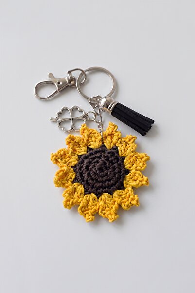 Milleniva Sunflower Bag Ornament Charm Hand Knitted