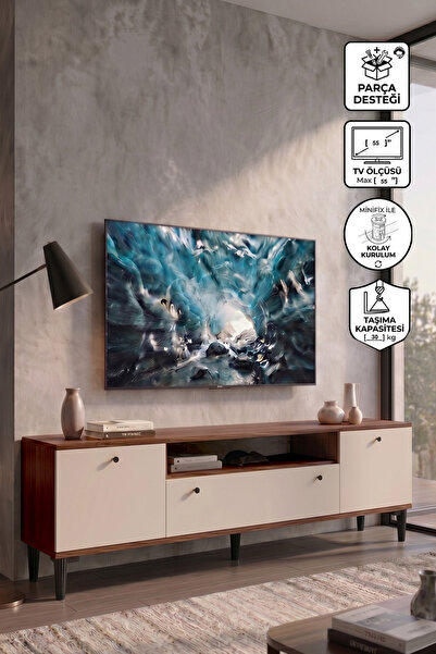 Yurupa 180 cm Tv Ünitesi Modern Tv Sehpası Valaris Kapaklı Ayaklı Ceviz-Kaşmi...