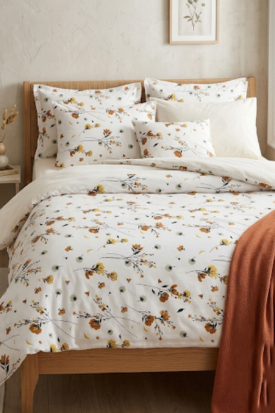 LaLiva Karanfil Double Bed - Elastic Sheets - Cotton Duvet Cover Set - Blue