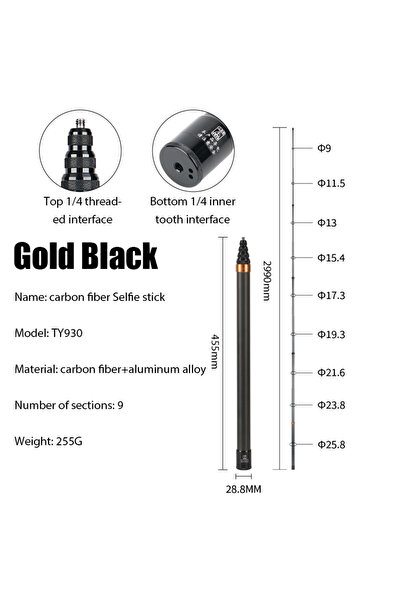 Choice black 290CM Carbon Fiber Invisible Extended Edition Selfie Stick for I...