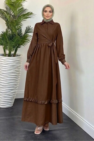 TRENDTESETTÜR Women's Brown Lace-Up Dress t 5026