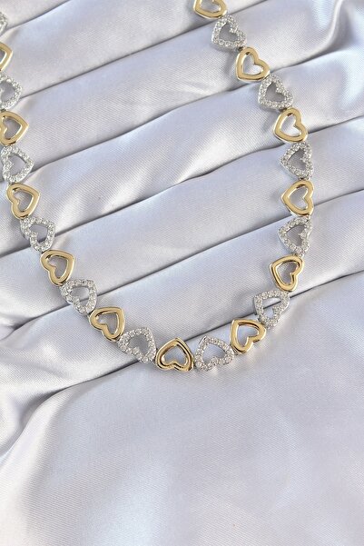 Inure Jewelry قلادة بتصميم قلب مجوف من النحاس بحجر الزركون مزدوج اللون من سلس...