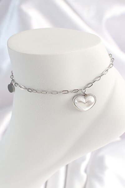 Inure Jewelry 316L Steel Silver Color Chain Model 3D Heart White Heart Figure...