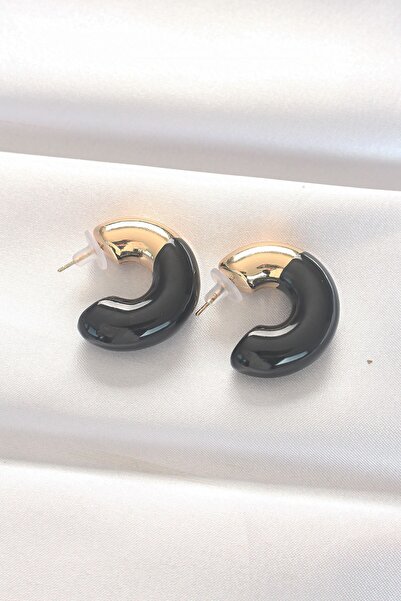 Inure Jewelry CCB أقراط ذهبية سوداء مزدوجة اللون