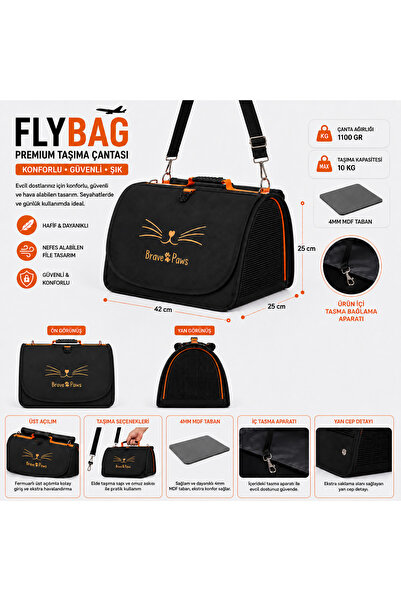 BRAVE PAWS Flybag Plastik Dayanıklı Fileli Kedi Ve Köpek Taşıma Çantası Seyahat Çantası Siyah 45*25*26cm