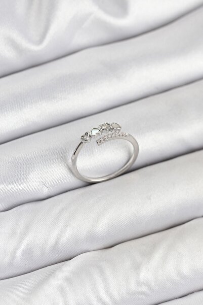 Inure Jewelry Brass Silver Color Heart Detailed Zircon Stone Women's Ring