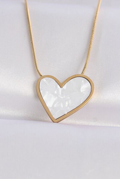 Inure Jewelry 316L سلسلة فولاذية ذهبية اللون رخامية نمط القلب قلادة