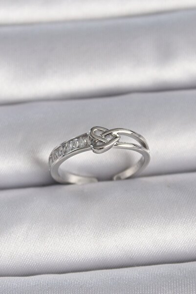 Inure Jewelry خاتم نسائي من النحاس الفضي اللون قابل للتعديل مع حجر الزركون عل...
