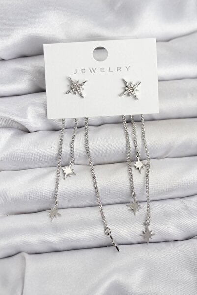 Inure Jewelry أقراط نسائية متدلية من النحاس الفضي اللون طراز نجمة القطب