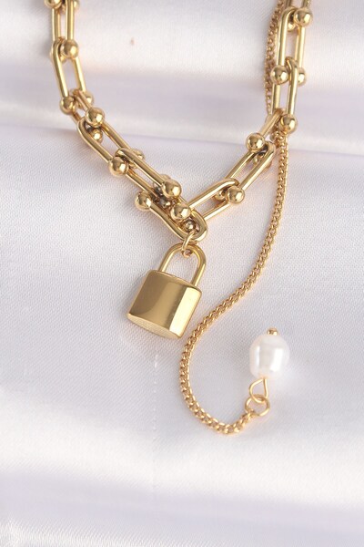 Inure Jewelry قلادة بسلسلة من الفولاذ 316L ذهبية اللون مع قفل مكتوب عليه كلمة...