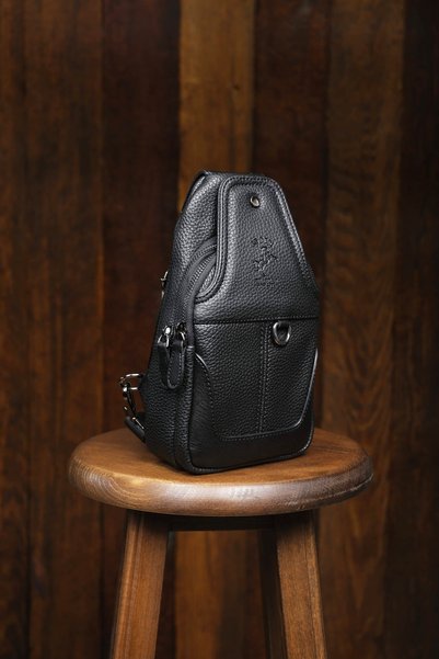 en deri Men's Black Multi-Compartment Daily Cross Strap Shoulder Bag