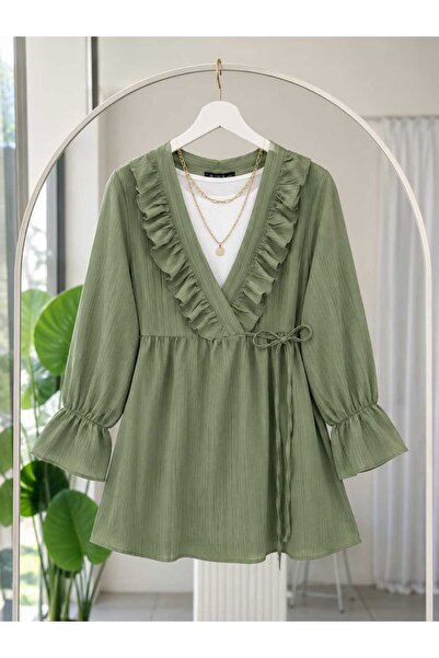 MODA VEDAT Collar Frilly Side Rope Tie Kimono -5066