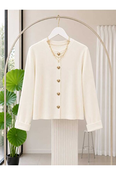 MODA VEDAT Cardigan tricotat cu nasturi in forma de inima -211