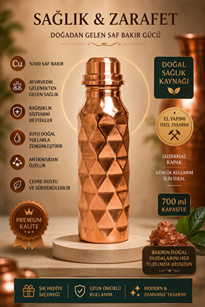 gulflower nude 100% Copper Water Bottle Handmade Natural Very Useful for Heal...