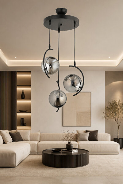 ESSLİGHT EVREN 3’LÜ SARKIT AVİZE FÜME GLOB CAMLI MODERN DEKORATİF AYDINLATMA