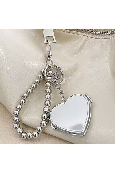 Choice M411 Stylish Heart Mirror Phone Chain Metal Beaded Design Bag Charm Ke...