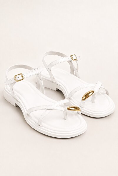 Bella Stride Women's White Gold Ring Detailed Daily Sandals