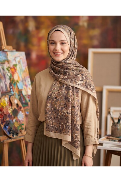 EVERMORE Elegance Shawl - Poppy Pattern - Em007-05 - Coffee Shades