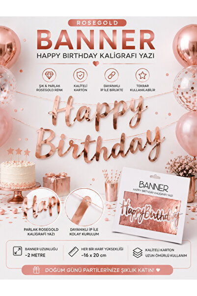 Partifabrik Rosegold Happy Birthday Lettering Birthday Ornament