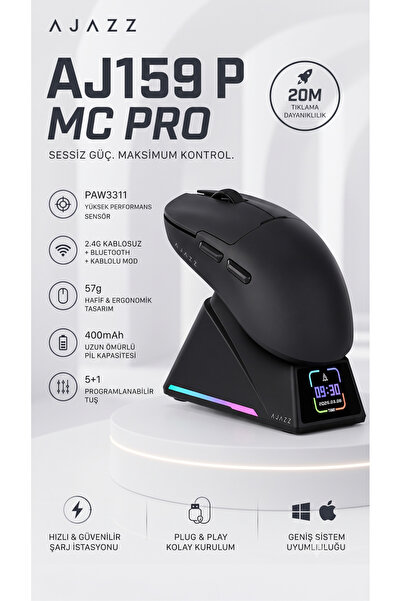 Ajazz Aj159 P MC Pro TFT Ekranlı Şarj İstasyonlu 24.000 DPI PAW 3311 Oyuncu M...