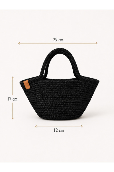 TECHTACT Women's Handmade Black Straw-Looking Knitted Bag – Shoulder and Hand...