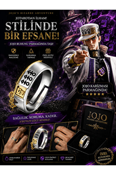 FG KONNİCHİWA Anime JoJo'nun Yüzük Kujo Jotaro Ayarlanabilir Açılış Halkası U...