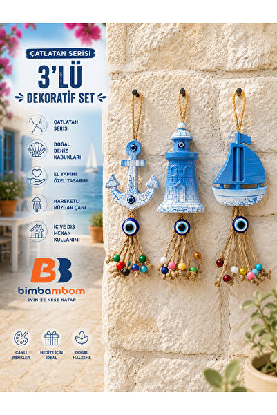 bimbambom Çatlatan Serisi 3lü Set: Deniz feneri, Çapa, Yelken, Duvar süsü dek...