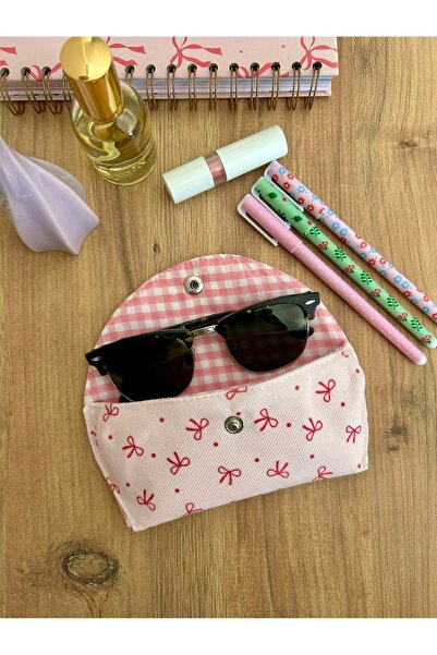minyaturhayalim Kibar tatlı pembe fiyonk desenli Gözlük kılıfı güneş gözlük k...