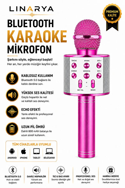 linarya Karaoke Mikrofon Dahili Hoparlörlü Usb Flash Tf Kart Destekli Ses Değ...