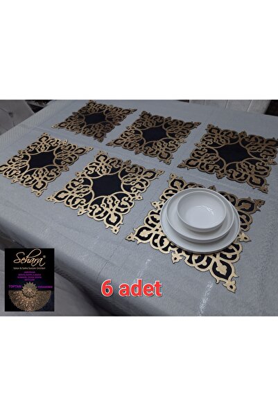 SEHARA 6 Pieces Velvet Luxury Premium Placemat (Supla, Plate Base)/Black with...