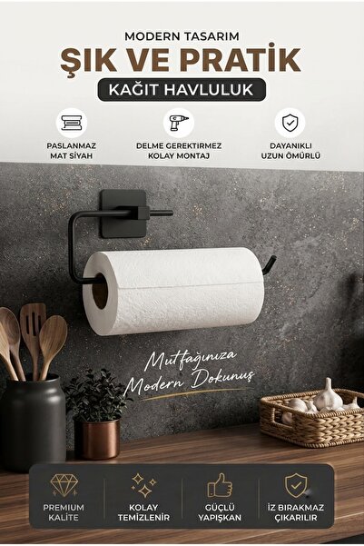 RİYA HOME EV & DEKORASYON Kare Yapışkanlı Siyah Kağıt Rulo Havluluk, Peçeteli...