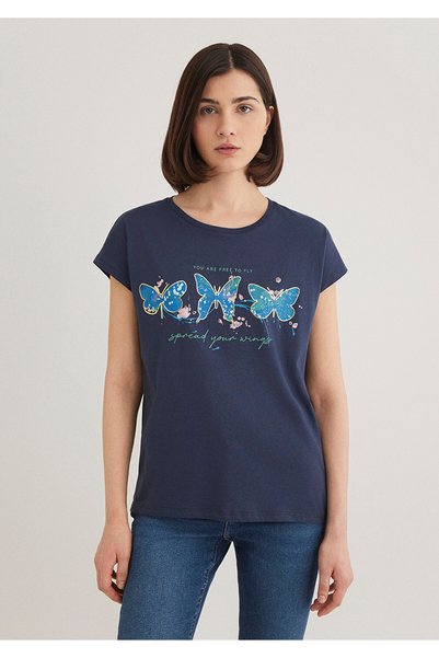 Mavi Butterfly Printed Navy Blue T-Shirt Regular Fit / Regular Fit 1612617 -70487