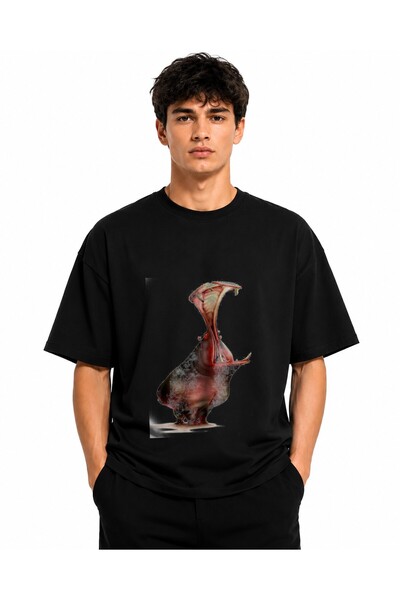 Inscriptie Unisex Premium Cotton Casual T-Shirt "Hippo Mouth"