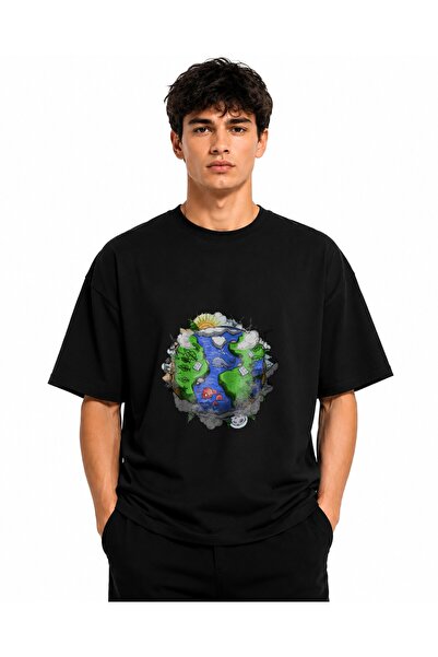 Inscriptie Unisex Premium Cotton Casual T-Shirt "Earth cartoon"