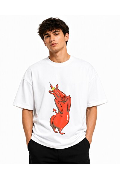 Inscriptie t-shirt Unisex Cotton Premium Casual "Red devil guy Cow and Chicken"