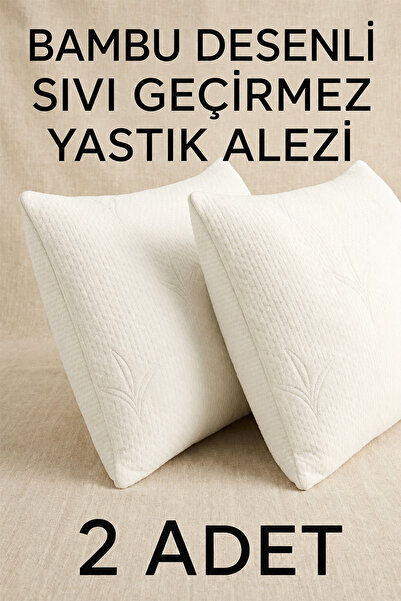 SUVAY Bambu Desenli Sıvı Geçirmez Yastık Alezi 2 Adet Fermuarlı 50x70 cm Yast...