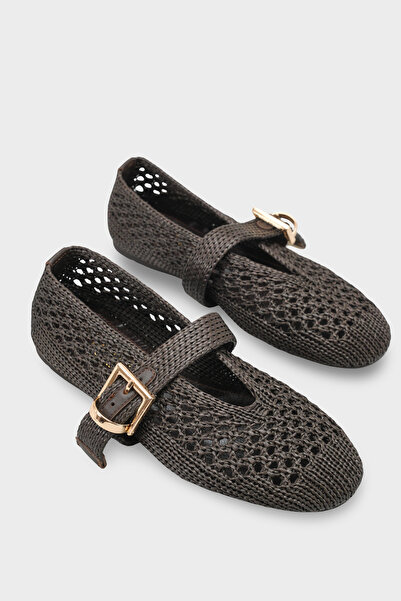 Capone Outfitters Dannie Hand Knitted Straw Leather Lined Women's Ballerinas