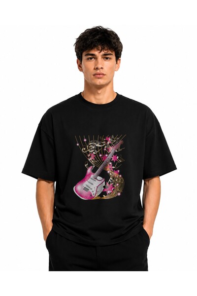 Inscriptie Tricou Unisex Bumbac Premium Casual " Guitar and musical notes "