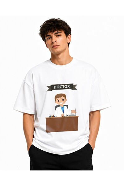 Inscriptie Tricou Unisex Bumbac Premium Casual " Doctor in a desk animated "