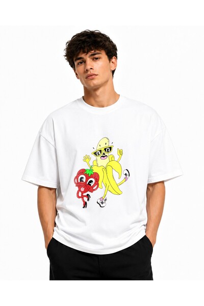 Inscriptie Tricou Unisex Bumbac Premium Casual " Banana si capsuna "