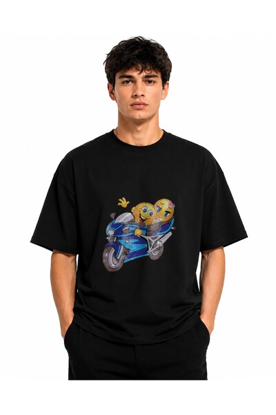 Inscriptie Unisex Premium Cotton Casual T-Shirt "Motorcycle smiley"